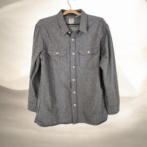 Levi's Men’s Striped Long Sleeve Workwear Shirt - Navy/White - Size L